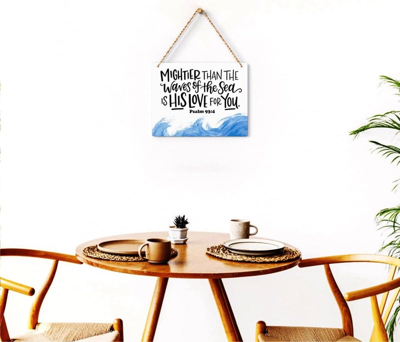 BELLOWDEER Inspirational Nautical Decor Mightier Than The Waves of The Sea Psalm 93:4 Scripture Wooden Hanging Sign Christian Gift for Baby Kids Girl Boy Nursery Teen Room Bible Verse Wall Art 10 x 8 Inches - Image 4